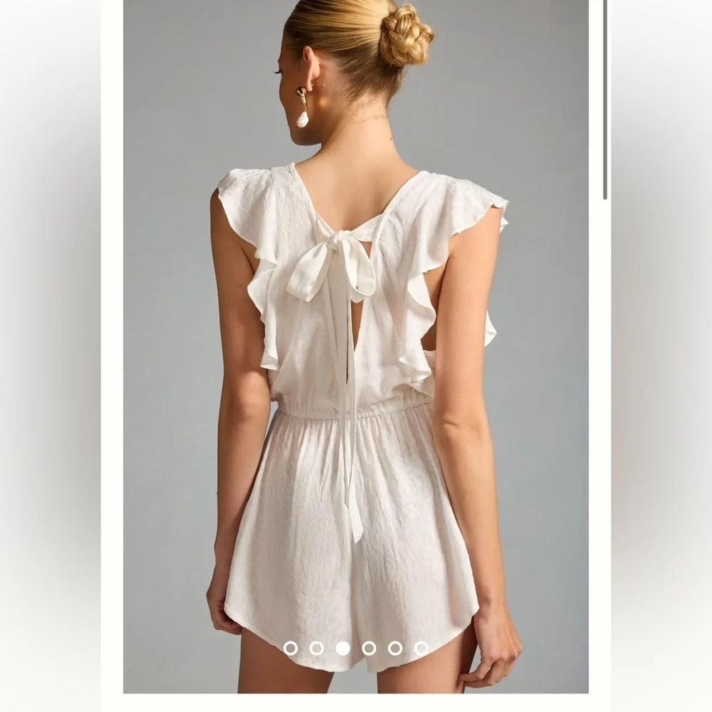 Anthropologie White Ruffle-Sleeve Pajama Romper - Picture 9 of 13